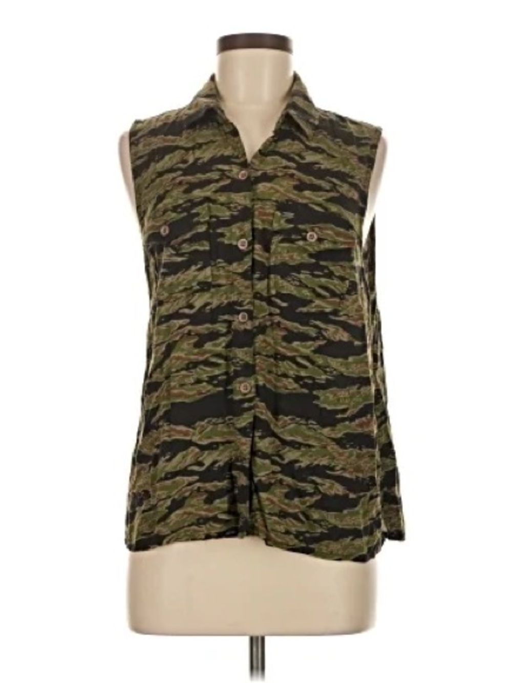 Obey Women's Sleeveless Camo Button-Front Top - Olive/Black